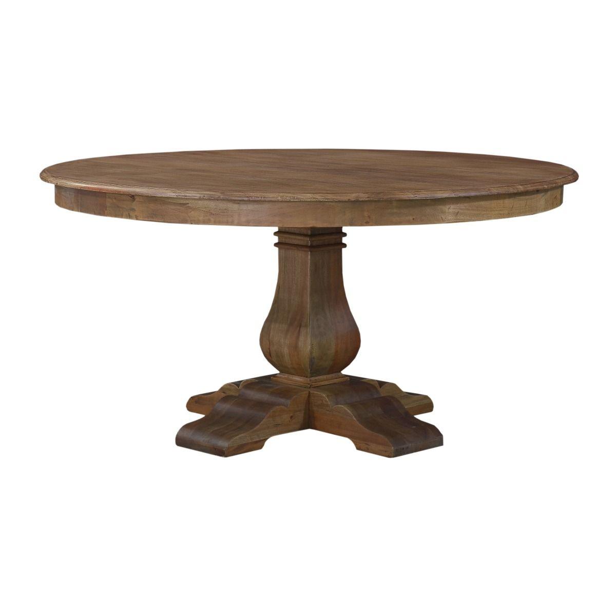 BECKETT HAMPTON STYLE SOLID MAHOGANY ROUND TRESTLE DINING TABLE IN ANTIQUE FRENCH OAK 152CM - MyChocolateWood