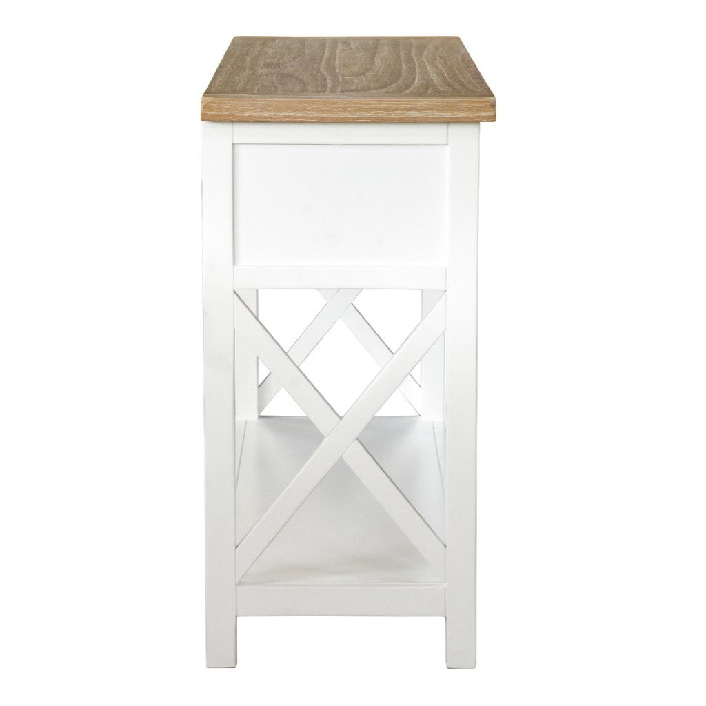 CHRISTA HAMPTON SOLID ACACIA 2-DRAWER CONSOLE TABLE HALL TABLE LIGHT OAK/WHITE
