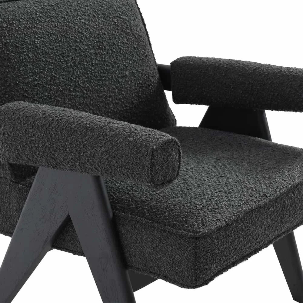 LAYTON BLACK ONYX BOUCLE ARMCHAIR/BLACK PAINTED WOOD FRAME