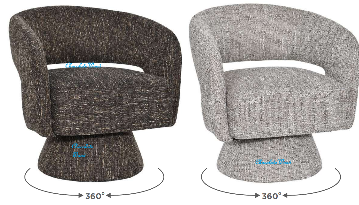 LESTER FABRIC ACCENT ARMCHAIR 360 DEGREE SWIVEL ALMOND