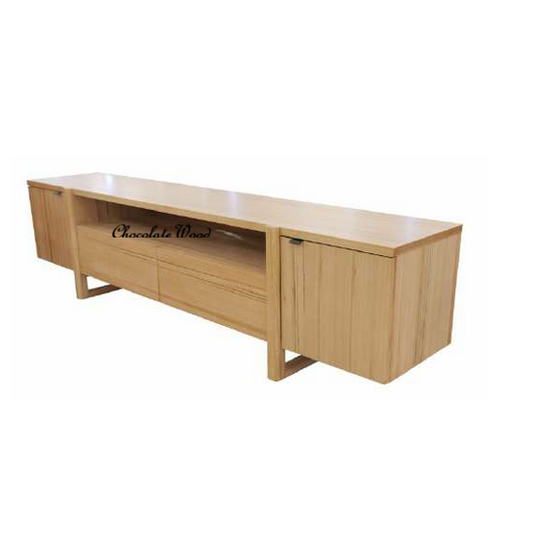 IBARRA SOLID & VENEER BLUE GUM TIMBER ETU TELEVISION UNIT 2 DOORS 2 DRAWERS NATURAL
