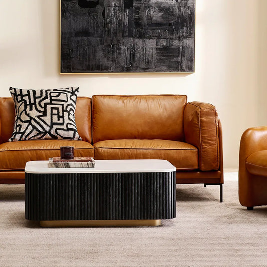 VERWOOD BRUSHED BLACK OAK WOOD BASE/SIVEC WHITE MARBLE TOP COFFEE TABLE