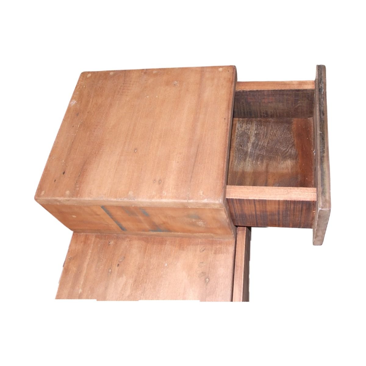 STANLEY RECYCLED RUSTIC 2 DRAWER CUBE SIDE TABLE/LAMP TABLE TEAK