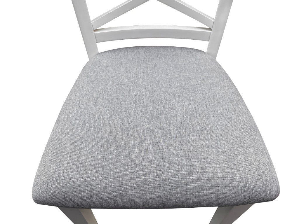 LUGANO HAMPTONS STYLE ACACIA 7 PIECE DINING SET DINING TABLE 180CM + 6 FABRIC SEAT DINING CHAIRS