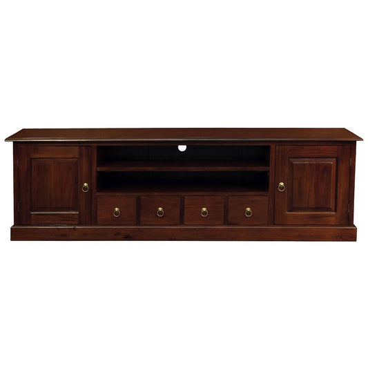 TASMANIA MAHOGANY TIMBER 2 DOORS & 4 DVD SIZE DRAWERS 200CM TV UNIT/ENTERTAINMENT UNIT IN MAHOGANY - MyChocolateWood