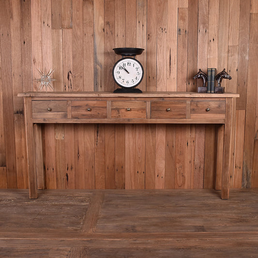 CAVAN HALL TABLE/ CONSOLE CRAFTED FROM RECLAIMED OAK WITH 5 DRAWERS - MyChocolateWood