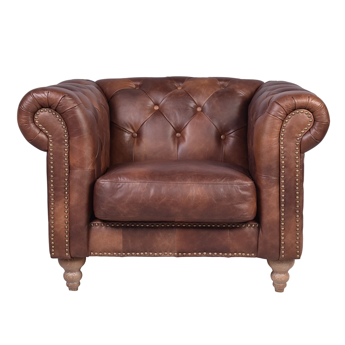 ELAINE AGED LEATHER ARMCHAIR IN DISTRESSED BROWN