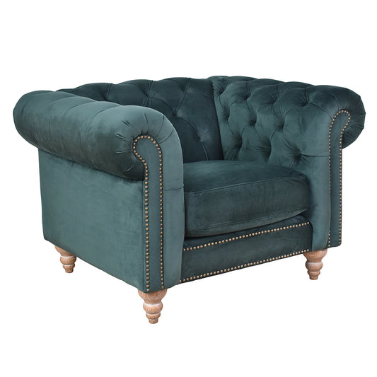 GOTCHA CHESTERFIELD ARMCHAIR IN GREEN VELVET - MyChocolateWood