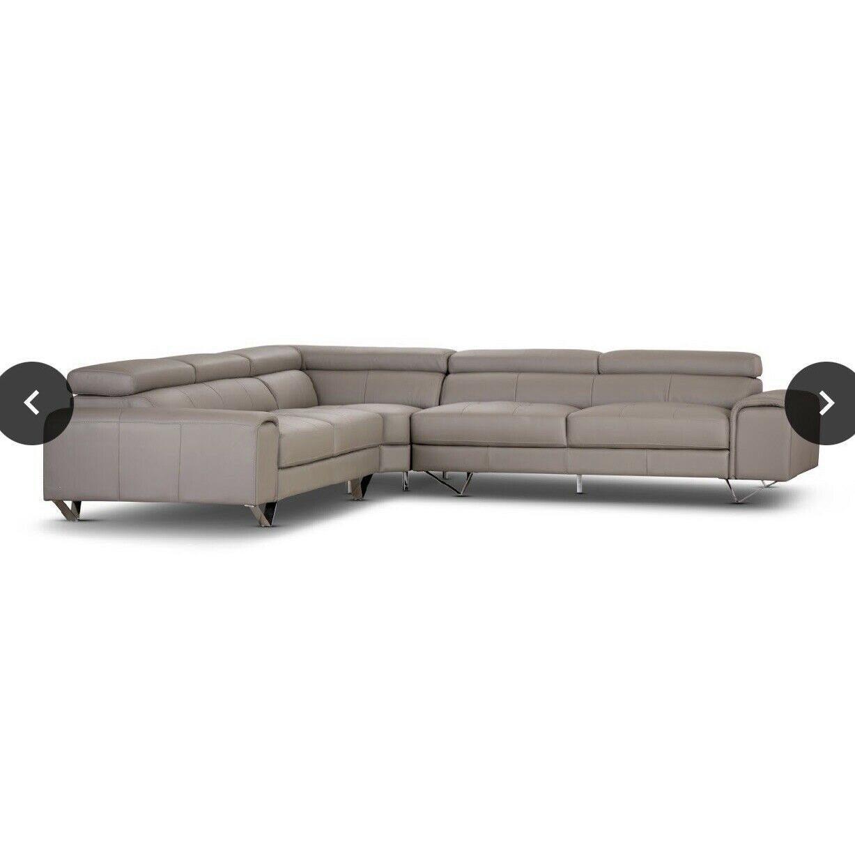 BELLAGIO GENUINE LEATHER 3-SEATER CONTEMPORARY SOFA + LEFT HAND CHAISE SAND