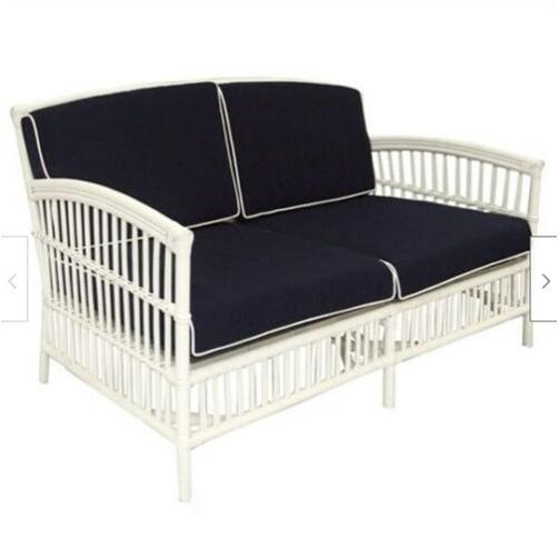 SHIPTON HAMPTONS RATTAN 2.5 SEATER SOFA SETTEE COUCH IN WHITE/NAVY CUSHION - MyChocolateWood