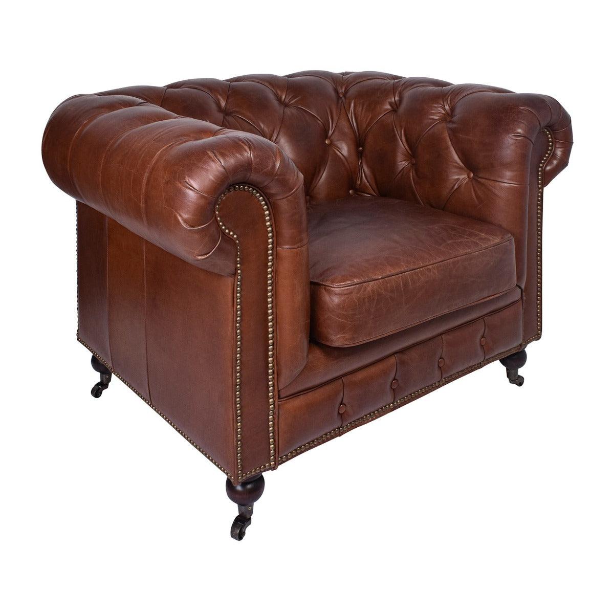RIMINI HAMPTON COURT AGED LEATHER ARMCHAIR