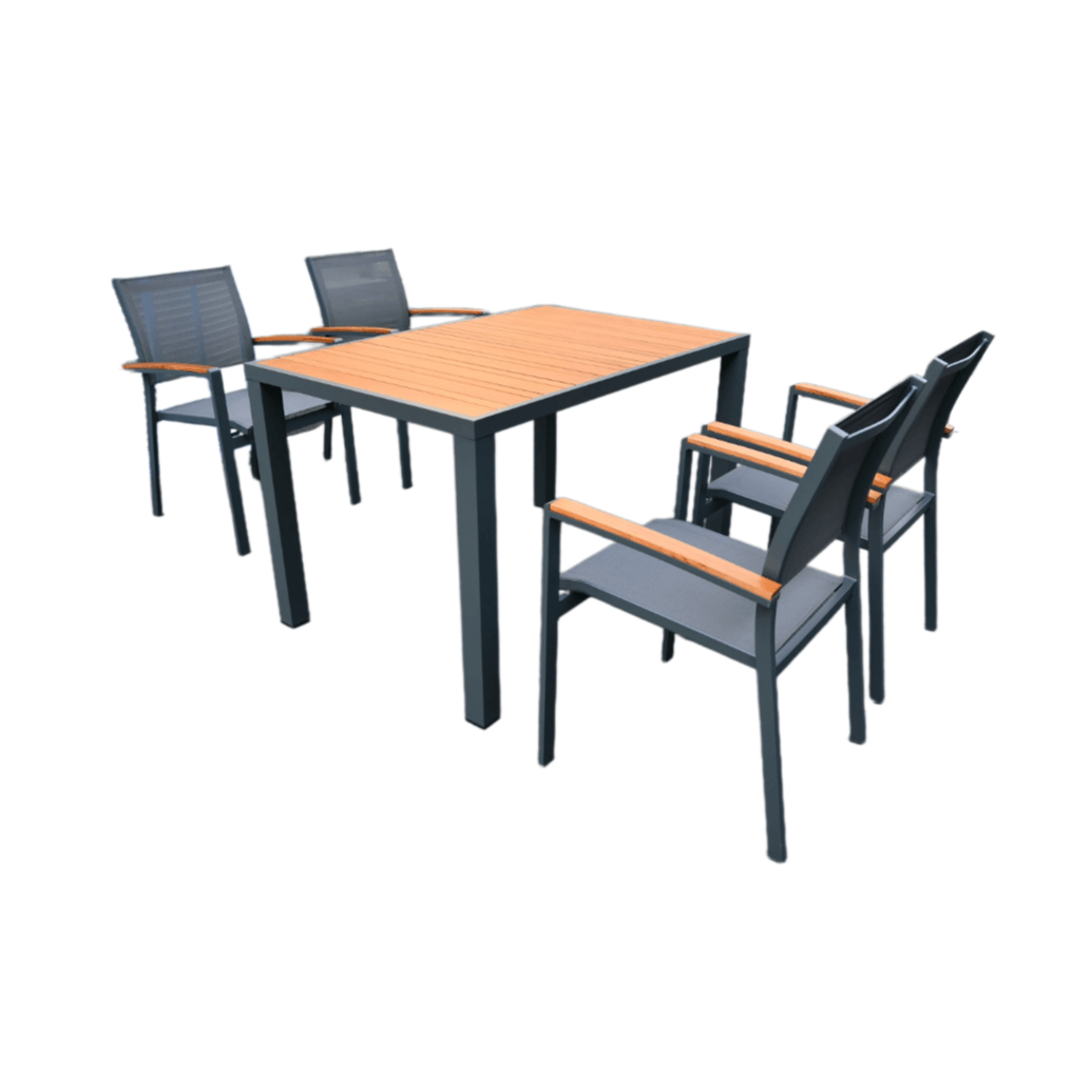 CREWE 5PCE ALUMINIUM/EUCALYPTUS DINING SETTING GREY/BLACK/NATURAL - MyChocolateWood