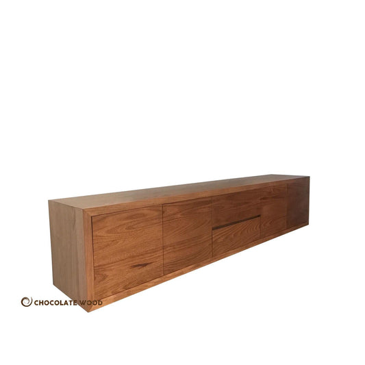 MANHATTAN SOLID WALL-MOUNTED TASSIE OAK TV/ENTERTAINMENT UNIT WITH 4 DOORS & 2 DRAWERS - MyChocolateWood