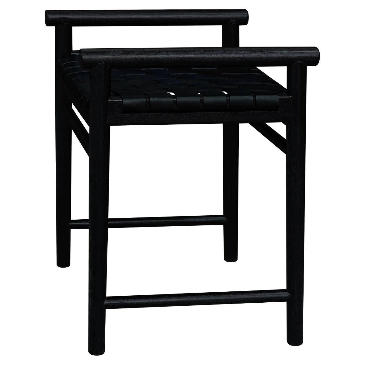 ELLIOT SOLID OAK SINGLE SEATER BENCH WITH GENUINE WOVEN LEATHER BLACK - MyChocolateWood