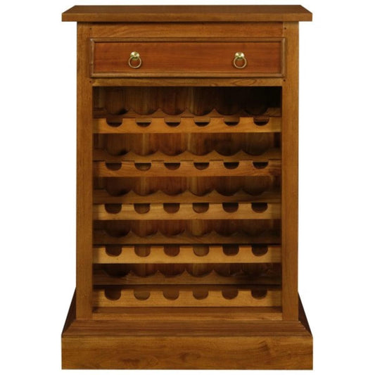PEGASUS SOLID MAHOGANY TIMBER 30 BOTTLE WINERACK W/ 1 DRAWER- LIGHT PECAN - MyChocolateWood