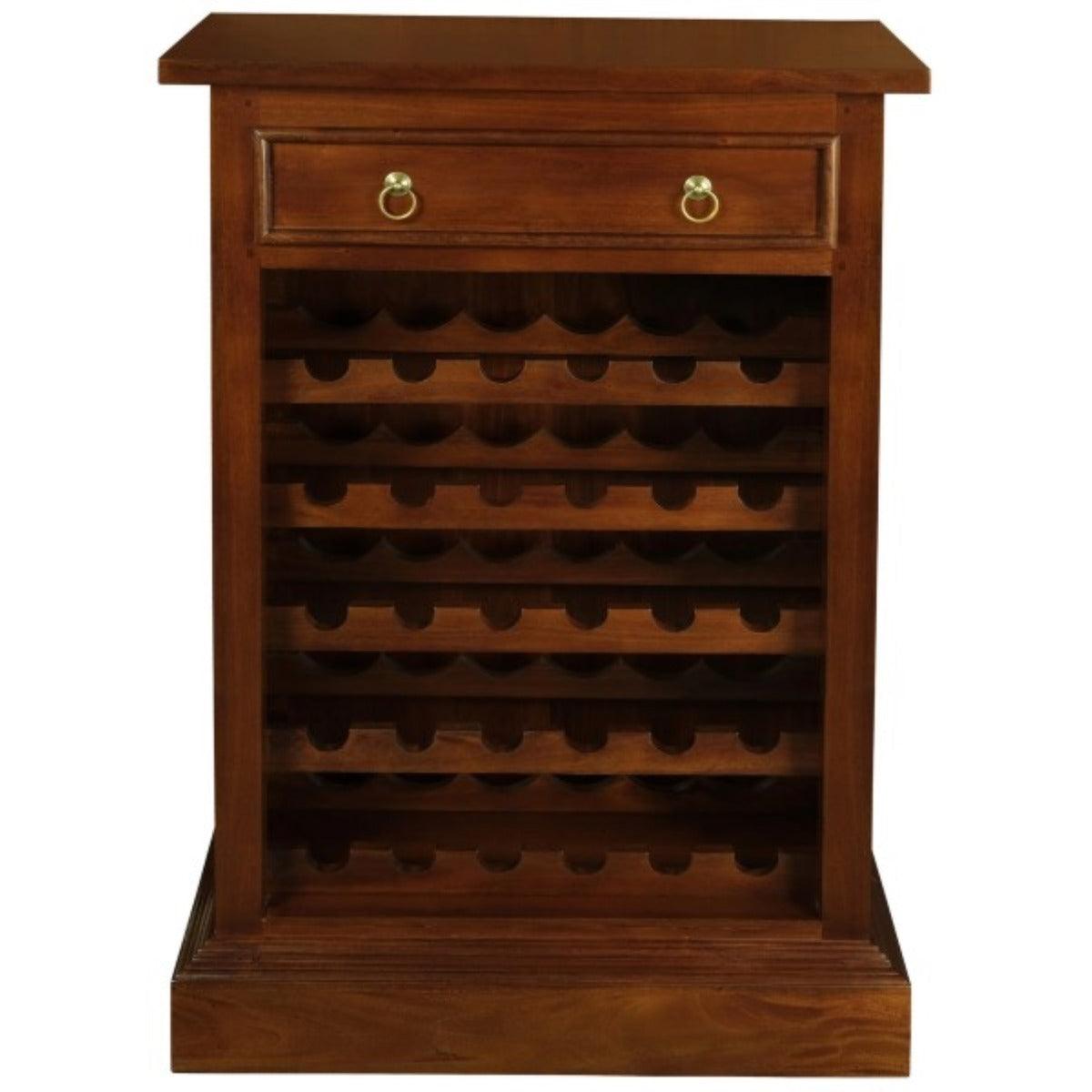 PEGASUS SOLID MAHOGANY TIMBER 30 BOTTLE WINERACK W/ 1 DRAWER - MAHOGANY - MyChocolateWood