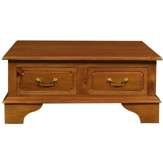KLEVERSON SOLID MAHOGANY RECTANGULAR COFFEE TABLE - 4 DRAWERS - LIGHT PECAN - MyChocolateWood