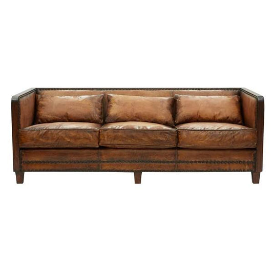 MORANG AGED LEATHER 3 SEATER SOFA IN TOFFEE FINISH - MyChocolateWood