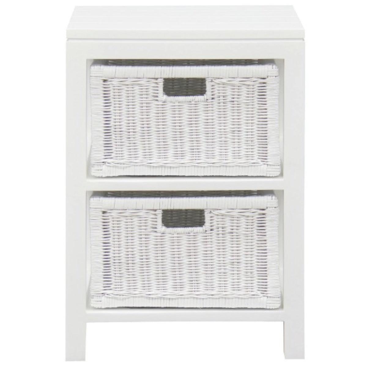 MAGENTO TWO DRAWER RATTAN LAMP TABLE/SIDE TABLE IN SOLID MAHOGANY - WHITE - MyChocolateWood