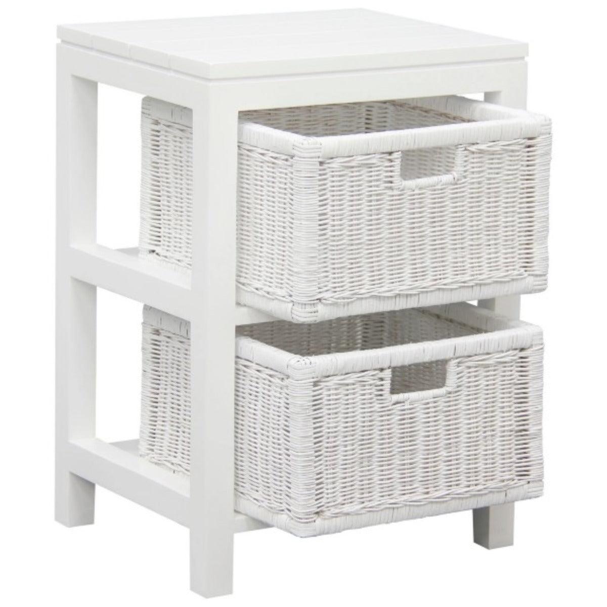 MAGENTO TWO DRAWER RATTAN LAMP TABLE/SIDE TABLE IN SOLID MAHOGANY - WHITE - MyChocolateWood