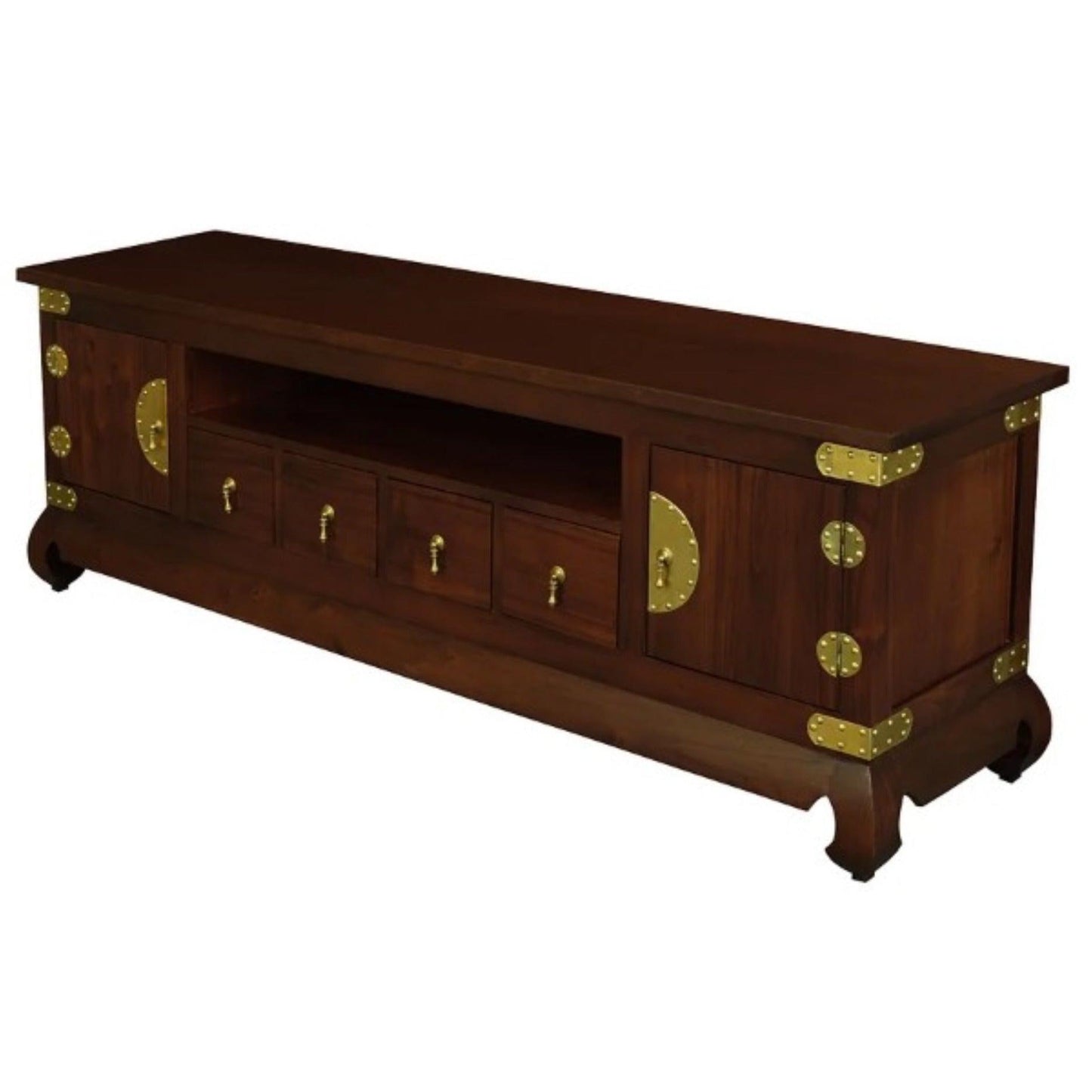 HIROKO SOLID MAHOGANY CHINESE STYLE TV UNIT 2 DOORS & 4 DRAWERS IN MAHOGANY 190CM - MyChocolateWood
