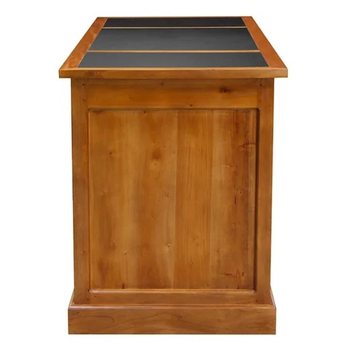 DAKOTA SOLID MAHOGANY TIMBER 160CM WRITING DESK WITH LEATHERETTE TOP - LIGHT PECAN - MyChocolateWood