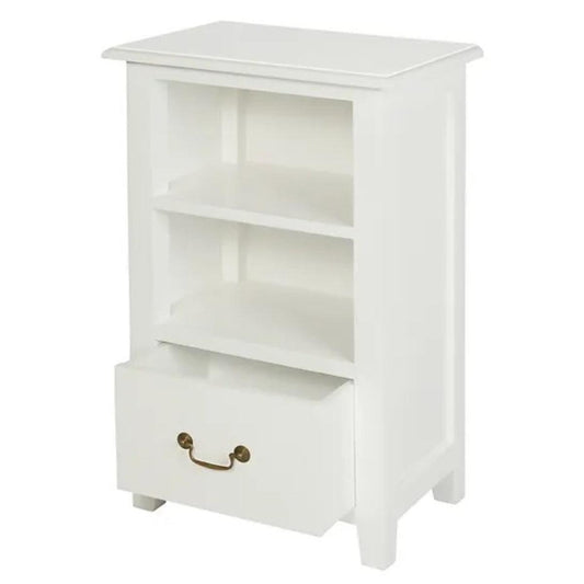 BENEDICT SOLID MAHOGANY TIMBER BEDSIDE TABLE WITH 1 DRAWER & 1 SHELF IN WHITE - MyChocolateWood