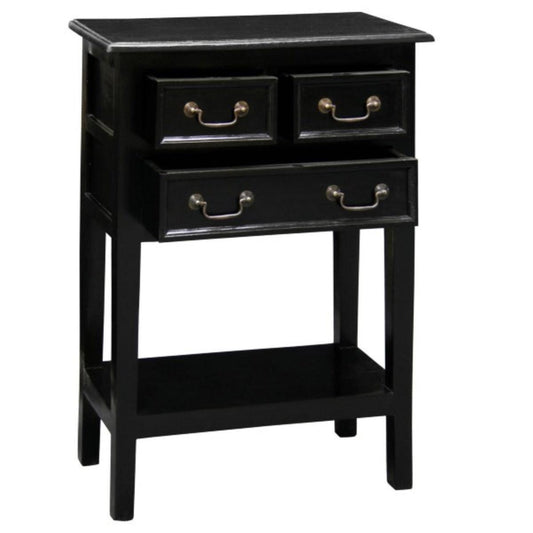 BIRKDALE 3 DRAWER SIDE TABLE/WITH SHELF IN SOLID MAHOGANY- BLACK - MyChocolateWood