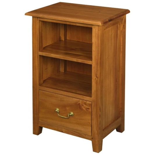 BENEDICT SOLID MAHOGANY TIMBER BEDSIDE TABLE WITH 1 DRAWER & 1 SHELF IN LIGHT PECAN - MyChocolateWood