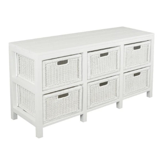 MAGENTO SOLID MAHOGANY TIMBER WOOD & WICKER 6 DRAWER DRESSER IN WHITE - MyChocolateWood