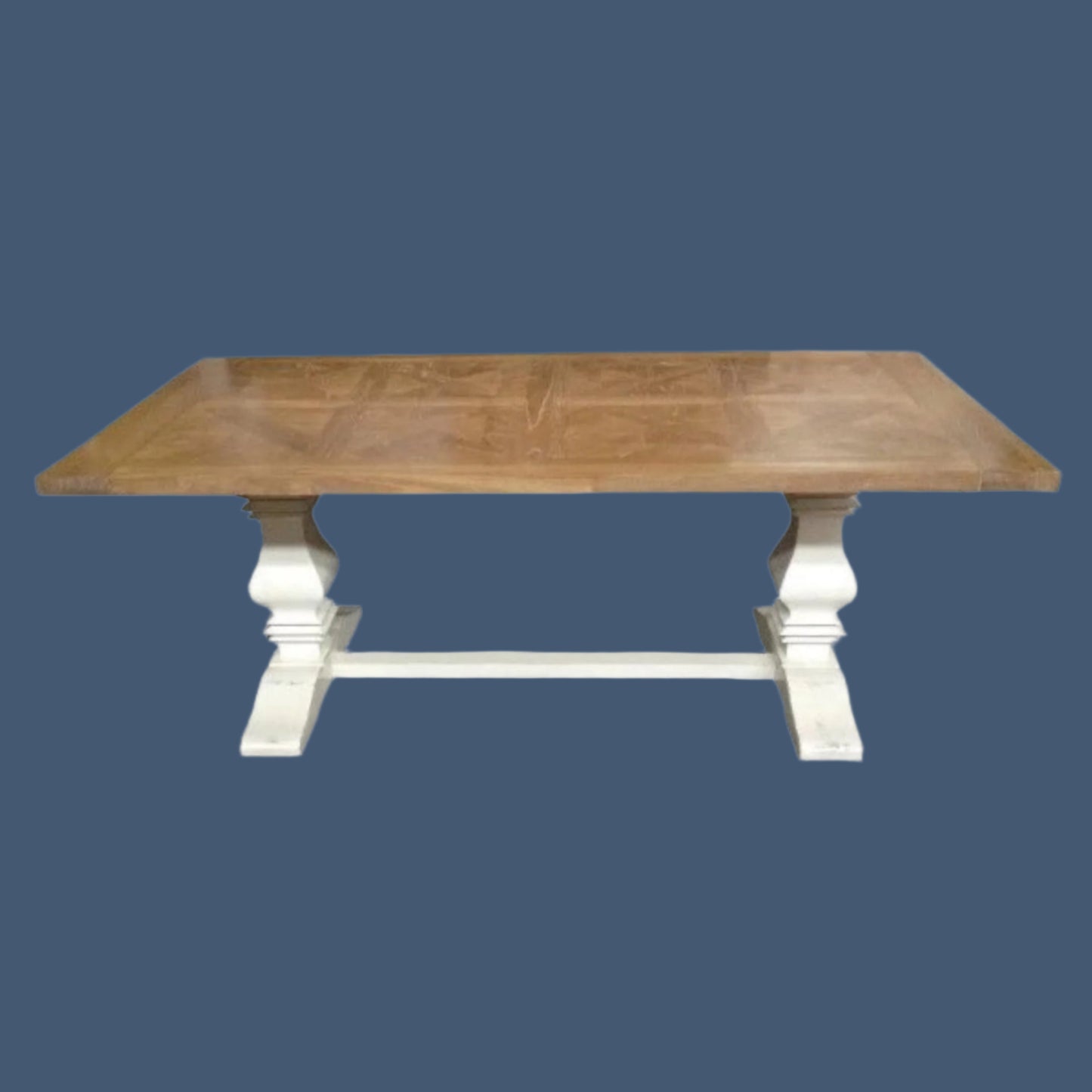 KENSIT RECYCLED ELM DINING TABLE IN 2 TONE FINISH PARQUETRY TOP 200CM