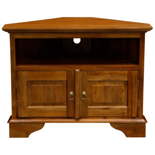 JEREMIAH CORNER SOLID MAHOGANY TV UNIT 2 DOORS/SHELF - LIGHT PECAN - MyChocolateWood