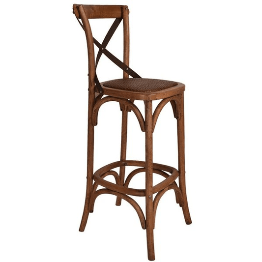 MALMO CROSS BACK OAK BAR STOOL WITH DARK METAL STRAPS - MyChocolateWood