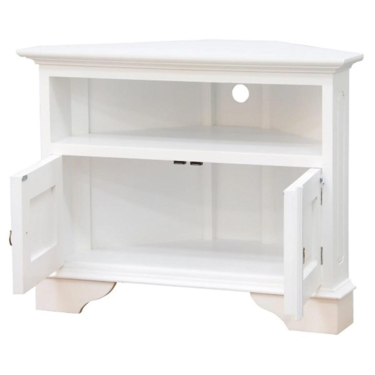 JEREMIAH CORNER SOLID MAHOGANY TV UNIT 2 DOORS/SHELF - WHITE - MyChocolateWood