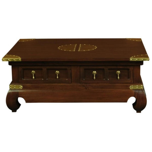 HIROKO SOLID MAHOGANY CHINESE STYLE RECTANGULAR COFFEE TABLE 4 DRAWERS IN MAHOGANY COLOUR - MyChocolateWood
