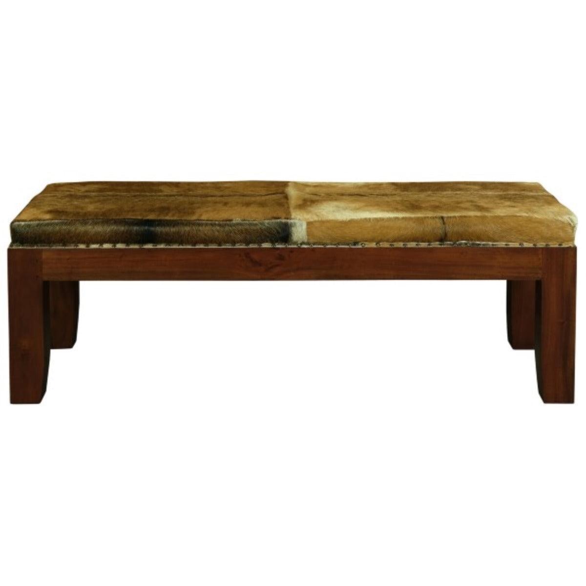 ASHMORE SOLID MAHOGANY TIMBER DOUBLE BENCH WITH GOAT HIDE SEAT - MyChocolateWood
