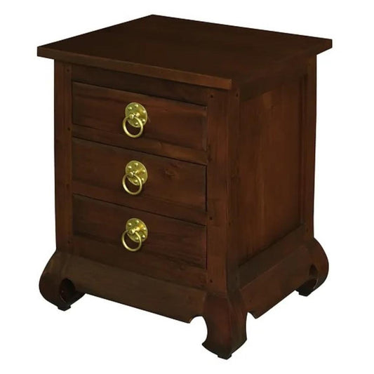 HIROKO OPIUM STYLE LEG 3 DRAWERS BEDSIDE TABLE - MAHOGANY - MyChocolateWood