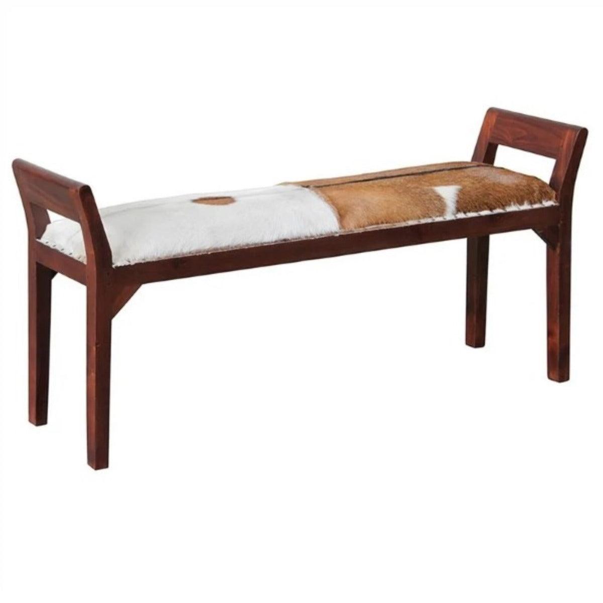 DAISY SOLID MAHOGANY TIMBER DOUBLE BENCH WITH GOAT HIDE SEAT - MyChocolateWood