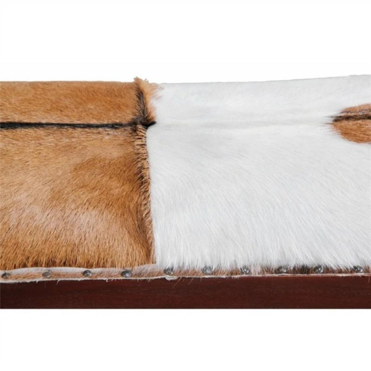 DAISY SOLID MAHOGANY TIMBER DOUBLE BENCH WITH GOAT HIDE SEAT - MyChocolateWood