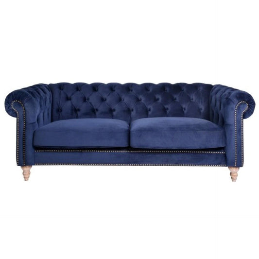 GOTCHA 3-SEATER CHESTERFIELD SOFA IN NAVY VELVET - MyChocolateWood