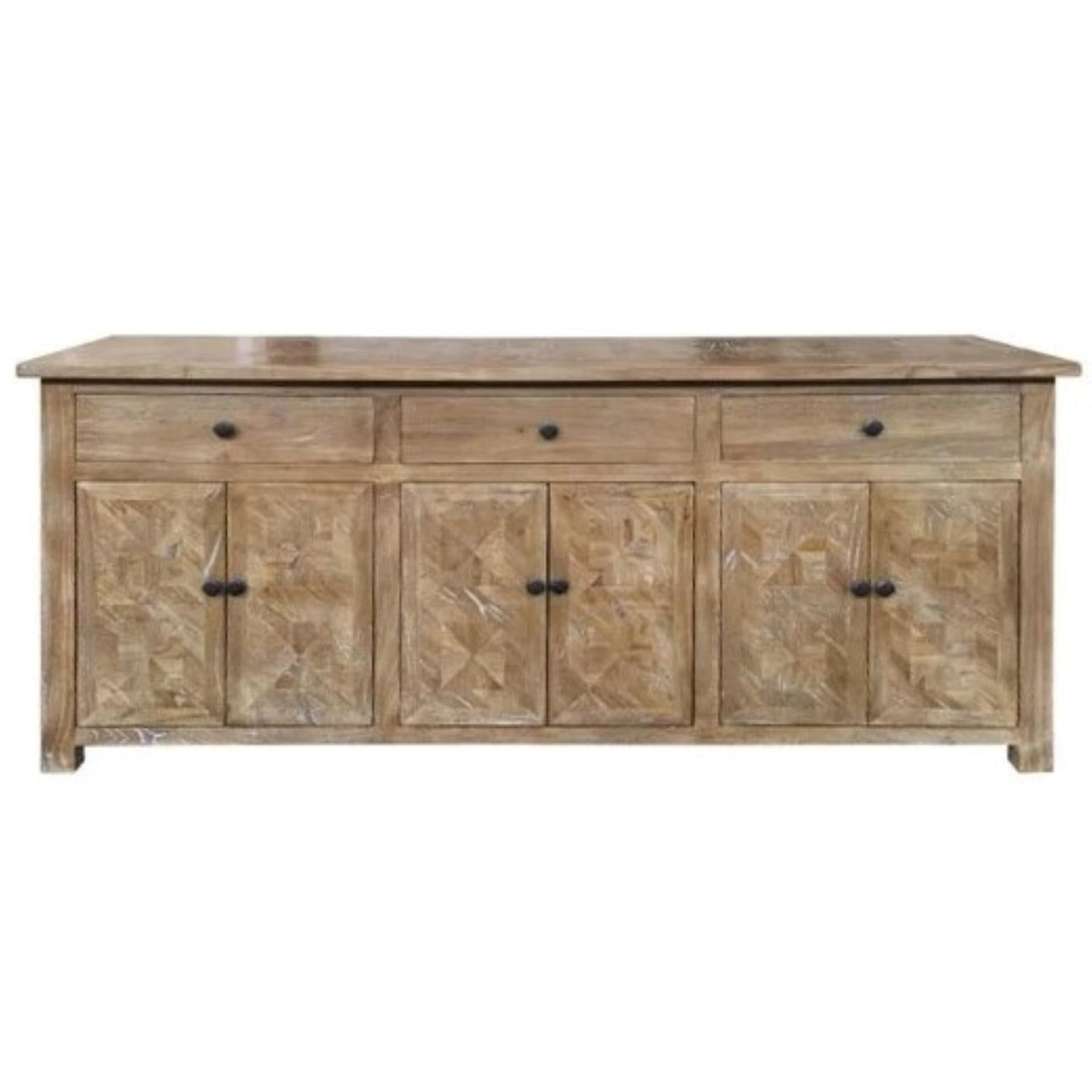 KENSIT HAMPTONS RUSTIC RECYCLED ELM BUFFET/ SIDEBOARD PARQUETRY PATTERN 3 DRAWERS 6 DOORS 200 CM - MyChocolateWood