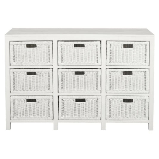 MAGENTO SOLID MAHOGANY TIMBER WOOD & WICKER 9 DRAWERS JUMBO SIZE DRESSER IN WHITE - MyChocolateWood