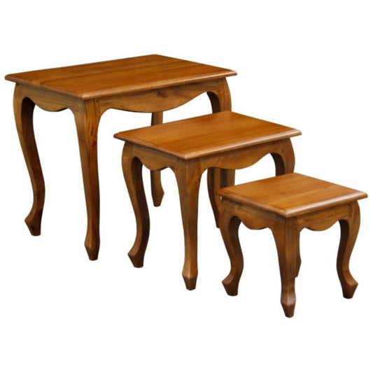 QUEEN ANN SOLID MAHOGANY NEST OF TABLES/SET OF 3 TABLES IN LIGHT PECAN - MyChocolateWood