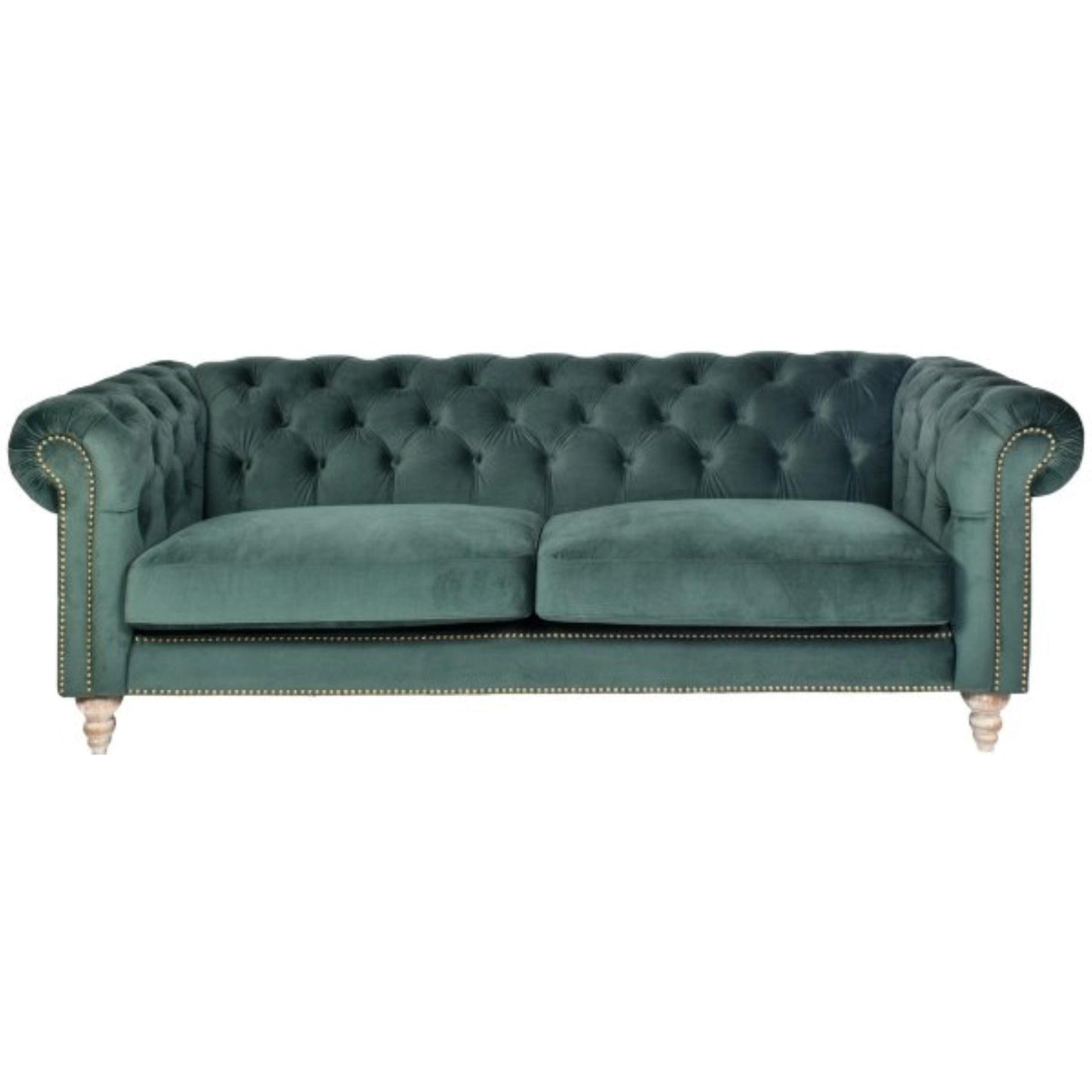 GOTCHA 3-SEATER CHESTERFIELD SOFA IN GREEN VELVET - MyChocolateWood