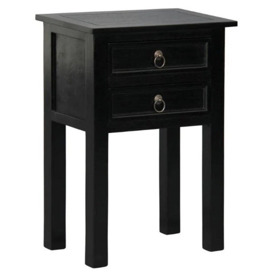 MARGARITA SOLID MAHOGNY 2 DRAWER LAMP TABLE - BLACK - MyChocolateWood