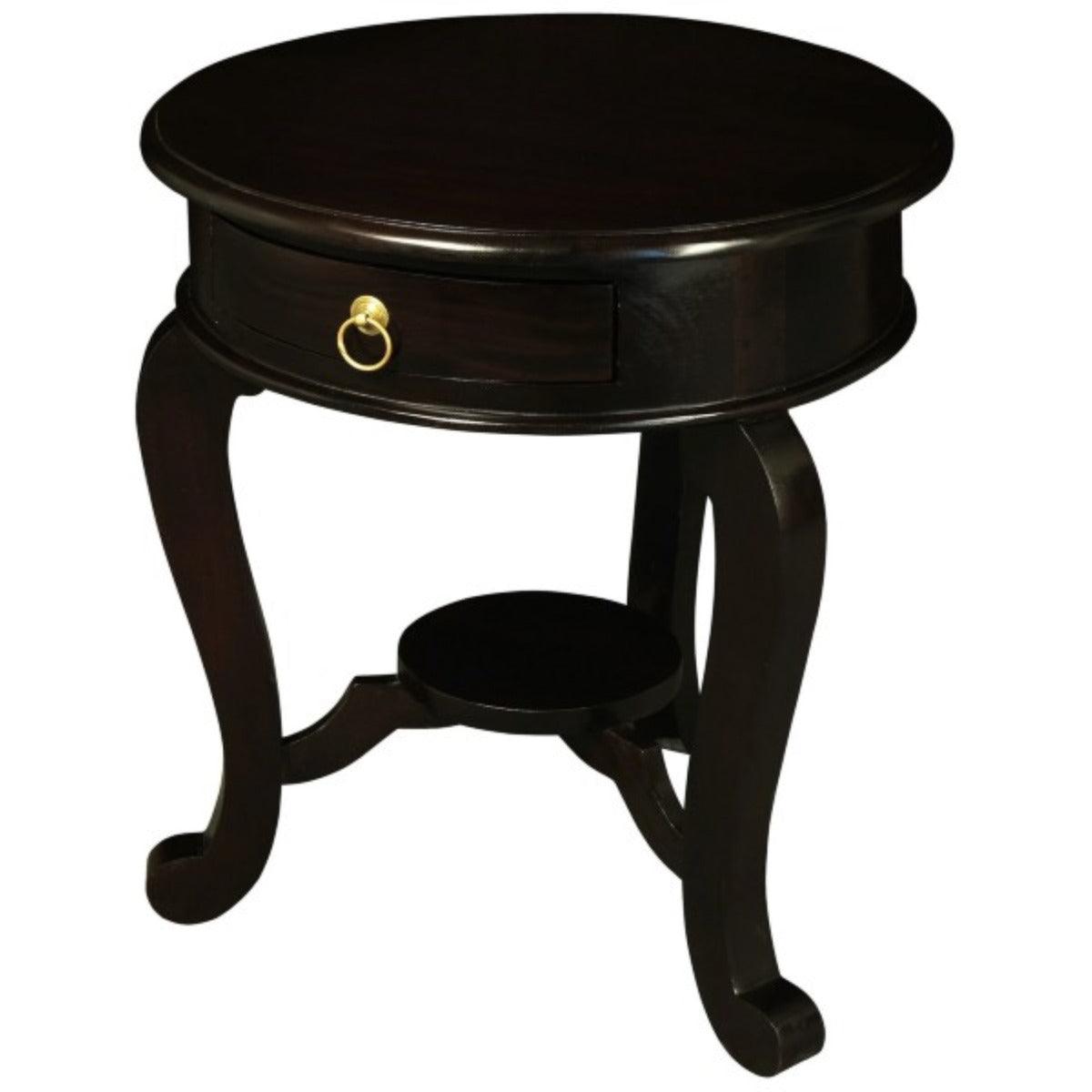 FRANCIS CABRIOL LEG SOLID MAHOGANY TIMBER ROUND LAMP TABLE- CHOCOLATE - MyChocolateWood