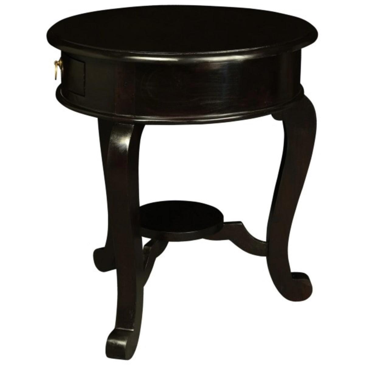 FRANCIS CABRIOL LEG SOLID MAHOGANY TIMBER ROUND LAMP TABLE- CHOCOLATE - MyChocolateWood