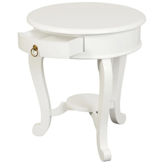 FRANCIS CABRIOL LEG SOLID MAHOGANY TIMBER ROUND LAMP TABLE- WHITE - MyChocolateWood