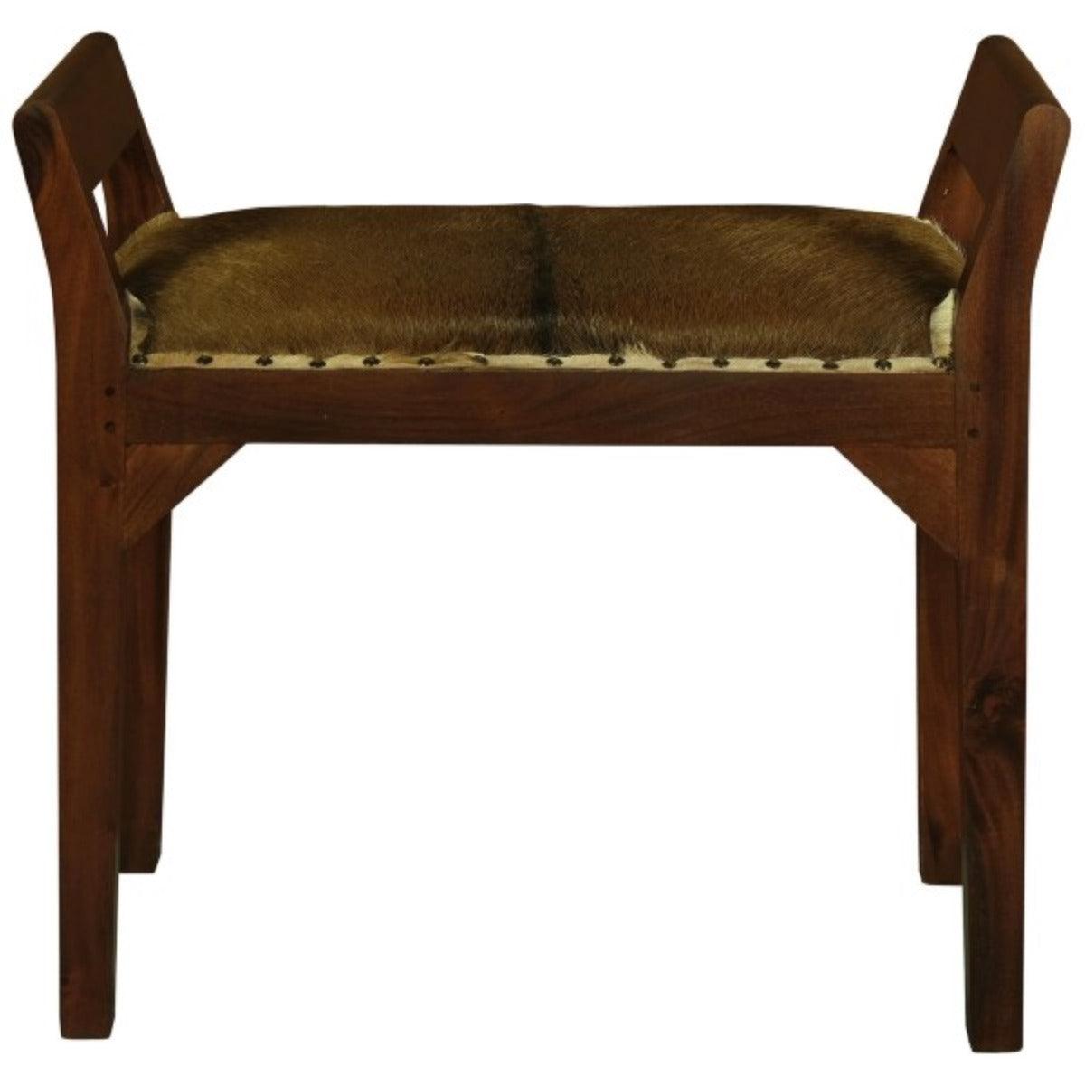 DAISY SOLID MAHOGANY TIMBER SINGLE BENCH WITH GOAT HIDE SEAT - MyChocolateWood