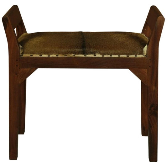 DAISY SOLID MAHOGANY TIMBER SINGLE BENCH WITH GOAT HIDE SEAT - MyChocolateWood